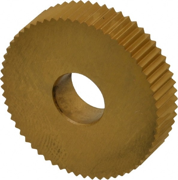 Dorian Tool - 1" Diam, 90° Tooth Angle, 20 TPI, Standard (Shape), Form Type Cobalt Straight Knurl Wheel - 0.236" Face Width, 5/16" Hole, Circular Pitch, TiN Finish, Series M - Exact Tooling