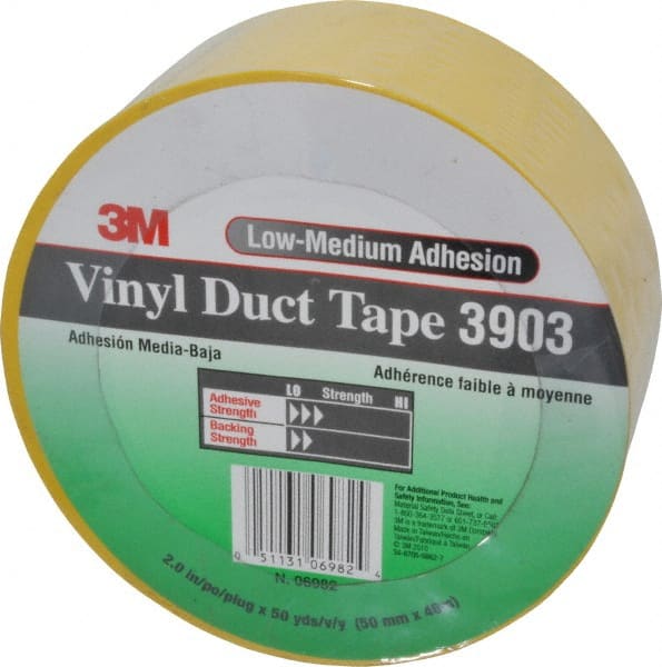 3M - 2" x 50 Yds Yellow Duct Tape - 6.5 mil, Rubber Adhesive, Vinyl Backing, 12.6 Lb/ln Tensile Strength, 200°F Max, Series 3903 - Exact Tooling