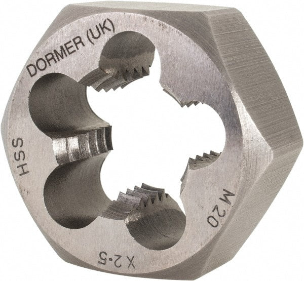 DORMER - M20x2.50 Metric Coarse Thread, Right Hand Thread, Hex Rethreading Die - High Speed Steel, 11/16" Thick, Series F302 - Exact Tooling