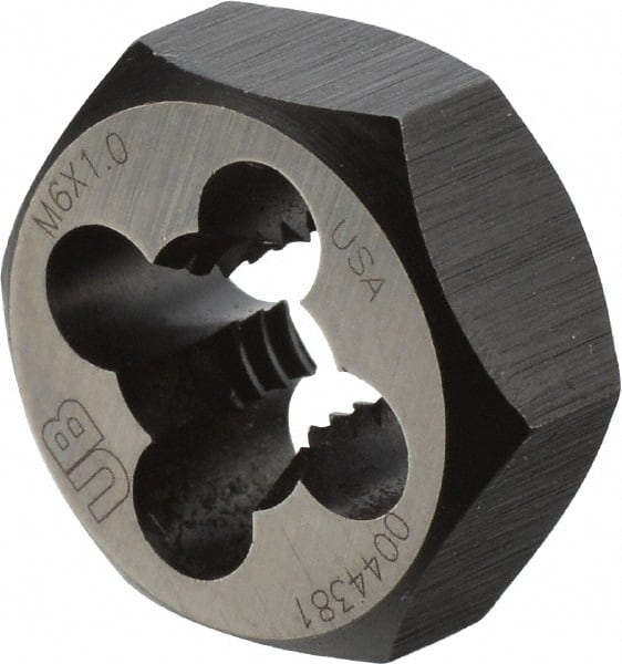 Union Butterfield - M6x1.00 Metric Coarse Thread, 19/32" Hex, Right Hand Thread, Hex Rethreading Die - Chromium Steel, 1/4" Thick, Series 2325M - Exact Tooling