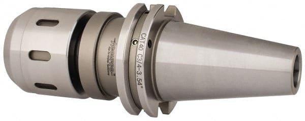 Accupro - CAT40 Taper Shank, 3/4" Hole Diam x 2.05" Nose Diam Milling Chuck - 3.54" Projection, 0.0002" TIR, Through-Spindle & DIN Flange Coolant, Balanced to 10,000 RPM - Exact Tooling