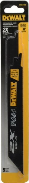 DeWALT - 8" Long x 1" Thick, Bi-Metal Reciprocating Saw Blade - Straight Profile, 14 to 18 TPI, Toothed Edge - Exact Tooling
