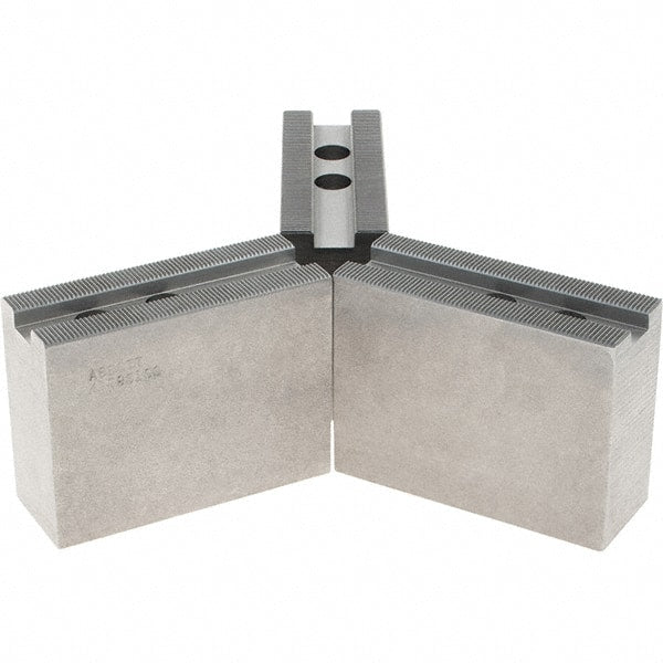 Abbott Workholding Products - 1.5mm x 60° Serrated Attachment, Square Soft Lathe Chuck Jaw - 3 Jaws, Steel, 63/64" Btw Mount Hole Ctrs, 4" Long x 1-1/2" Wide x 3" High, 0.5512" Groove, 0.4724" & 12mm Fastener - Exact Tooling