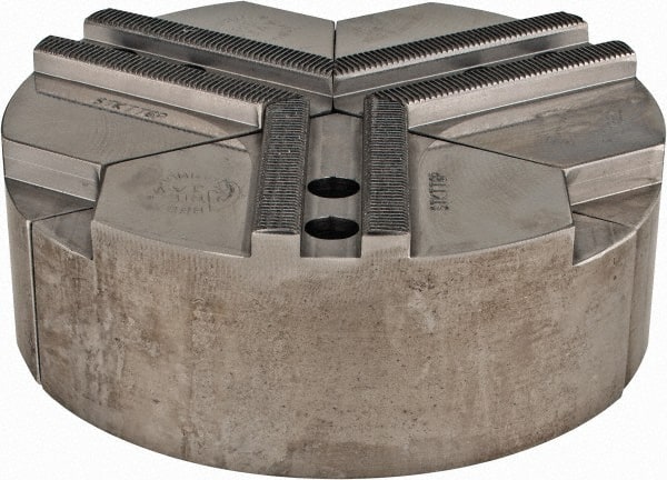 Abbott Workholding Products - 1.5mm x 60° Serrated Attachment, Round Soft Lathe Chuck Jaw - 3 Jaws, Steel, 0.7874" Btw Mount Hole Ctrs, 6" Wide x 2" High, 0.4724" Groove, 0.3937" & 10mm Fastener - Exact Tooling