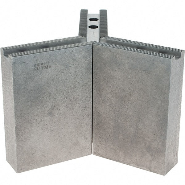 Abbott Workholding Products - 1.5mm x 60° Serrated Attachment, Square Soft Lathe Chuck Jaw - 3 Jaws, Steel, 1.1811" Btw Mount Hole Ctrs, 4-1/2" Long x 1-1/2" Wide x 6" High, 0.6299" Groove, 0.4724" & 12mm Fastener - Exact Tooling