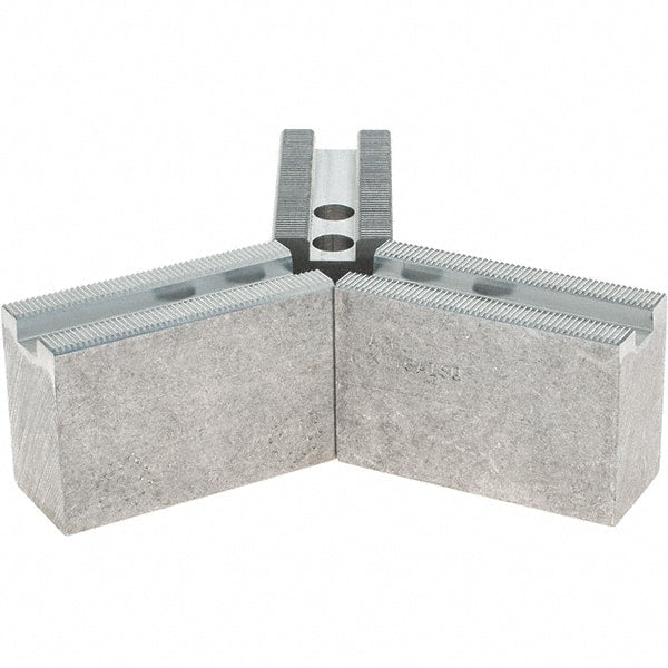 Abbott Workholding Products - 1.5mm x 60° Serrated Attachment, Square Soft Lathe Chuck Jaw - 3 Jaws, Aluminum, 0.7874" Btw Mount Hole Ctrs, 3" Long x 1-1/4" Wide x 2" High, 0.4724" Groove, 0.3937" & 10mm Fastener - Exact Tooling