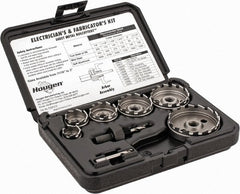 Hougen - 11 Piece, 7/8 to 2-1/2" Cutter Diam, 1/8" Cutting Depth, High Speed Steel Annular Cutter Set - Bright Finish, 3/8" Shank Diam, 7/8, 1-1/8, 1-3/8, 1-3/4, 2, 2-1/2" Cutter Diams, 3 Flats on Shank - Exact Tooling