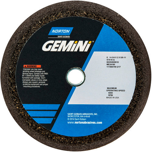 6″ / 4-3/4″ × 2″ × 5/8″-11-Gemini Snagging Wheel Type 11-Flaring Cup 16 Grit Aluminum Oxide - Exact Tooling