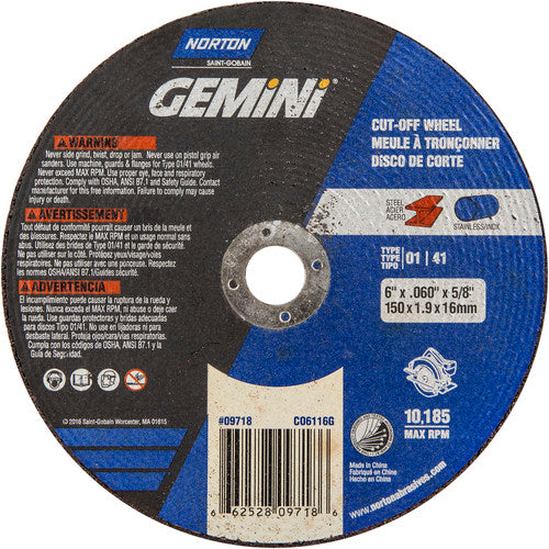 150 mm × 1.6 mm × 5/8″ Gemini Circular Saw Cut-Off Wheel U57A 36 Q Type 01/41 - Exact Tooling