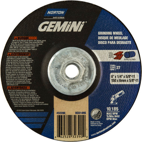 6 × 1/4 × 5/8 - 11″ Gemini Grinding Wheel A 24 S Type 27 - Exact Tooling