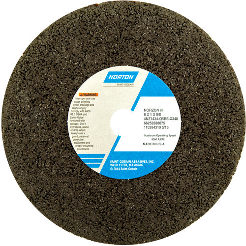 6″ × 1″ × 5/8″ NorZon Plus Snagging Wheel Type 01 Straight 14 Grit Zirconia Alumina - Exact Tooling
