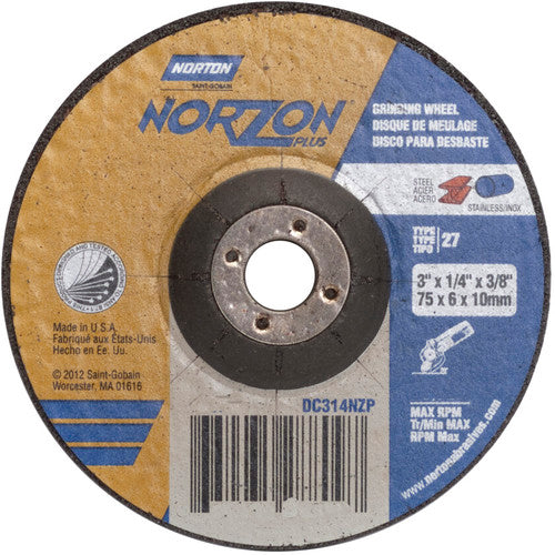 3″ × 1/4″ × 3/8″ NorZon Plus Non-Woven Depressed Center Wheel Type 27 20 Grit - Exact Tooling