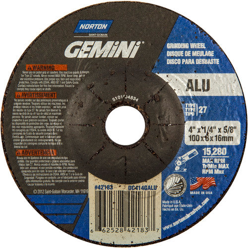 4 × 1/4 × 5/8″ Gemini ALU Grinding Wheel A 46 Q BDA Type 27 - Exact Tooling