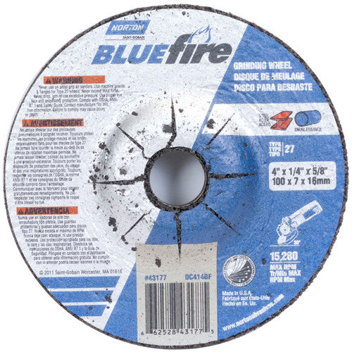 4″ × 1/4″ × 5/8″ BlueFire Non-Woven Depressed Center Wheel Type 27 Zirconia Alumina / Aluminum Oxide - Exact Tooling