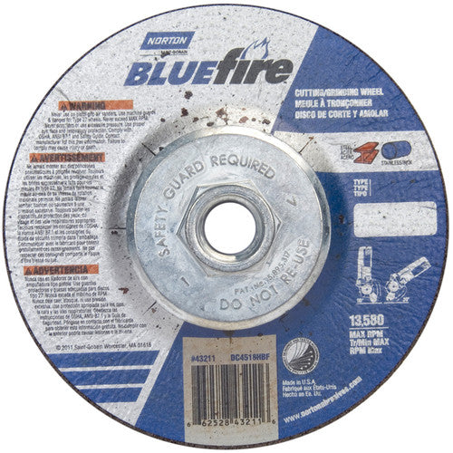 4-1/2 × 1/8 × 5/8 - 11″ BlueFire Grinding Wheel ZA 30 U Type 27 - Exact Tooling