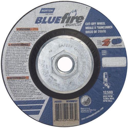 4-1/2 × 1/16 × 5/8 - 11″ BlueFire RightCut Cutting Wheel A 36 R Type 27/42 - Exact Tooling