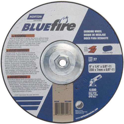 9 × 1/4 × 5/8 - 11″ BlueFire Grinding Wheel ZA 24 S Type 27 - Exact Tooling