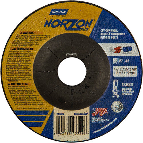 4-1/2″ × 1/8″ × 7/8″ NorZon Plus Non-Woven Depressed Center Wheel Type 27 - Exact Tooling