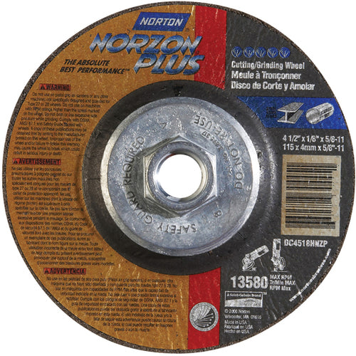 4-1/2″ × 1/8″ × 5/8″ NorZon Plus Non-Woven Depressed Center Wheel Type 27 - Exact Tooling