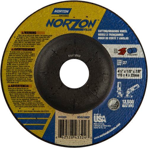 4-1/2″ × 1/8″ × 7/8″ NorZon Plus Non-Woven Depressed Center Wheel Type 27 - Exact Tooling