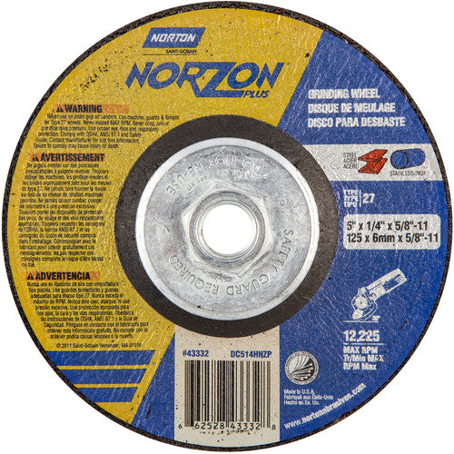 5″ × 1/4″ × 5/8″ NorZon Plus Non-Woven Depressed Center Wheel Type 27 - Exact Tooling