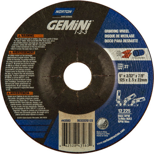 5″ × 20.0″ × 22.23 ″ Gemini Non-Woven Depressed Center Wheel Type 27 46 Grit - Exact Tooling