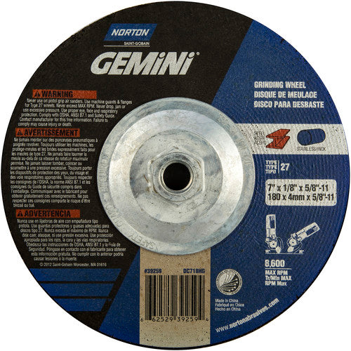 7 × 1/8 × 5/8 - 11″ Gemini Long Life Grinding Wheel A 24 R Type 27 - Exact Tooling