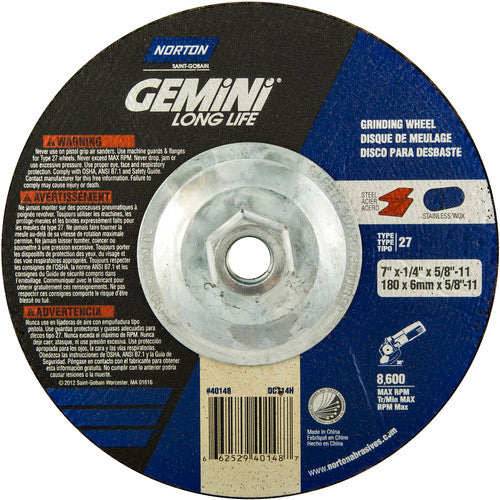 7 × 1/4 × 5/8 - 11″ Gemini Long Life Grinding Wheel A 24 S Type 27 - Exact Tooling