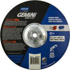 9 × 1/4 × 5/8 - 11″ Gemini Fast Cut Grinding Wheel A 24 N Type 27 - Exact Tooling