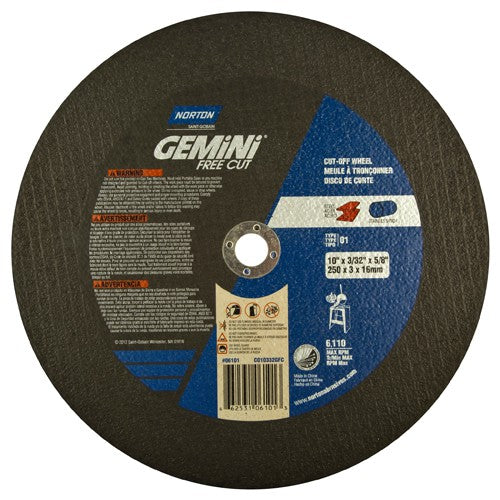 10″ × 0.09375″ × 5/8″ Gemini Stationary Saw Type 01 Straight Cut-Off Wheel Aluminum Oxide - Exact Tooling