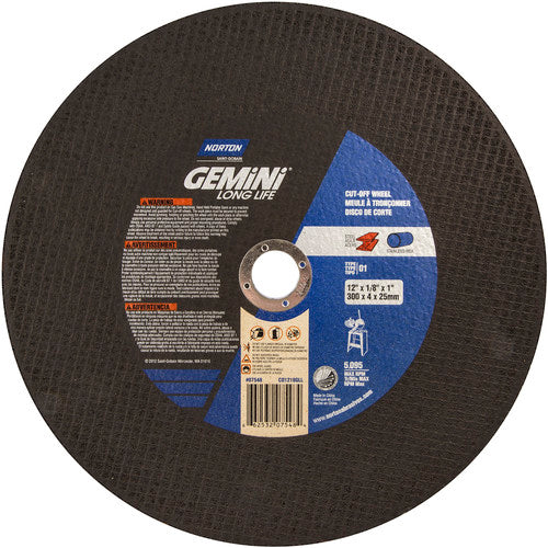 12″ × 1/8″ × 1″ Gemini Stationary Saw Type 01 Straight Cut-Off Wheel Aluminum Oxide - Exact Tooling