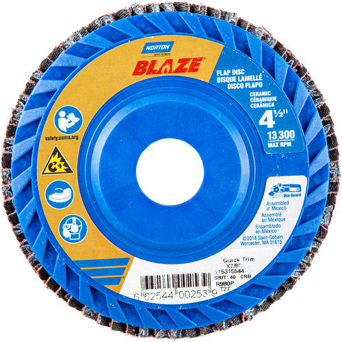 4-1/2 × 7/8″ Blaze Plastic Flat Flap Disc Type 27 40 Grit R980P Premium Ceramic Alumina - Exact Tooling