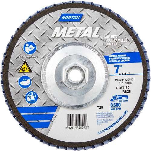 7 × 5/8 - 11″ Metal Fiberglass Conical Flap Disc Type 29 P60 Grit R828 Zirconia Alumina - Exact Tooling