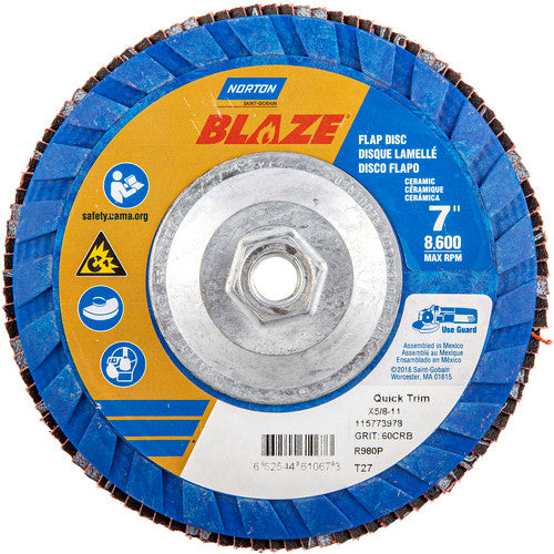 7 × 5/8 - 11″ Blaze Plastic Flat Flap Disc Type 27 60 Grit R980P Premium Ceramic Alumina - Exact Tooling
