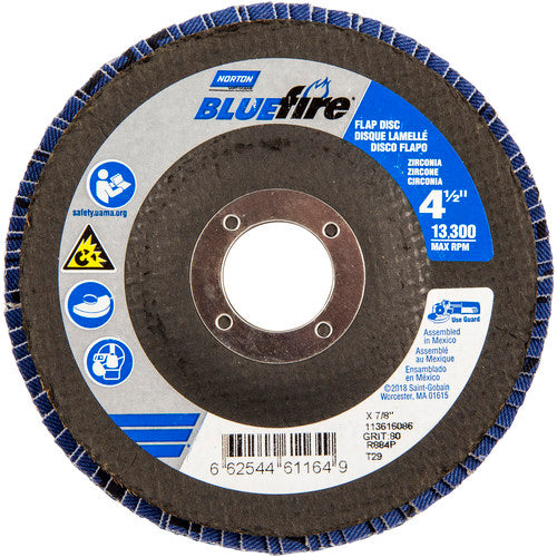 4-1/2 × 7/8″ BlueFire Fiberglass Conical Flap Disc Type 29 P80 Grit R884P Ceramic Alumina - Exact Tooling