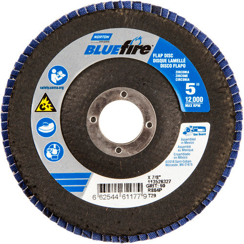 5 × 7/8″ BlueFire Fiberglass Conical Flap Disc Type 29 P60 Grit R884P Zirconia Alumina - Exact Tooling