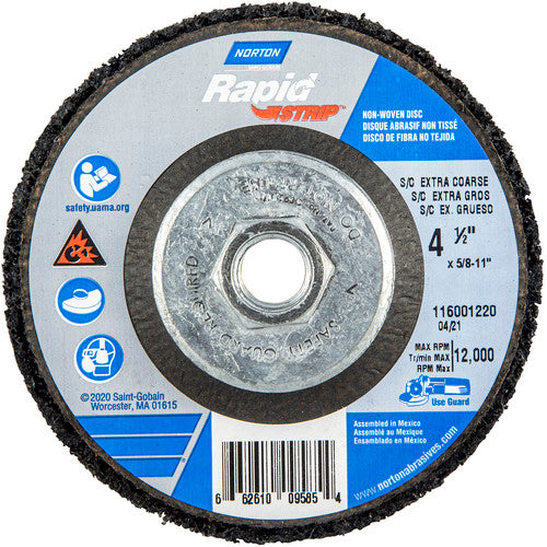 4-1/2 × 5/8 - 11″ Bear-Tex Rapid Strip Non-Woven Depressed Center Disc Silicon Carbide Extra Coarse Grit Type 27 - Exact Tooling