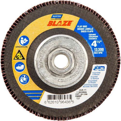 4-1/2″ × 1/4″ × 5/8″-11 SG Blaze R980P Flap Disc Type 27 Flat 80 Grit - Exact Tooling