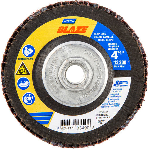 4-1/2 × 5/8 - 11″ Blaze Fiberglass Conical Flap Disc Type 29 36 Grit R980P Premium Ceramic Alumina - Exact Tooling