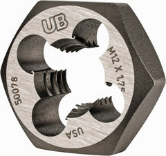 Union Butterfield - M12x1.75 Metric Coarse Thread, 1-1/16" Hex, Right Hand Thread, Hex Rethreading Die - Chromium Steel, 1/2" Thick, Series 2325M - Exact Tooling