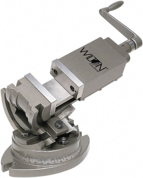 Wilton - 5" Jaw Width, 5" Jaw Opening Capacity, Angle Swivel Machine Vise - Manual Operation, 1 Station, 17-1/2" Long x 12" High x 1-3/4" Deep - Exact Tooling