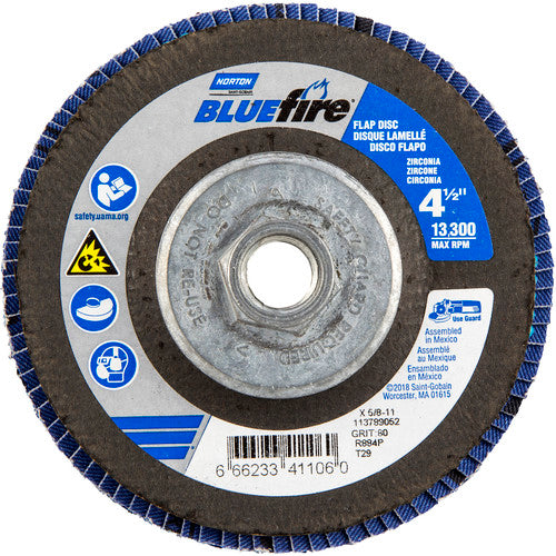 4-1/2 × 5/8 - 11″ BlueFire Fiberglass Conical Flap Disc Type 29 P80 Grit R884V1 Zirconia Alumina - Exact Tooling