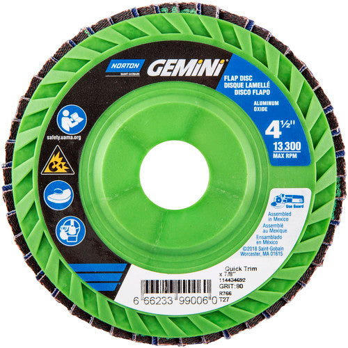 4-1/2 × 7/8″ Gemini Plastic Flat Flap Disc Type 27 P80 Grit R766 Zirconia Alumina - Exact Tooling