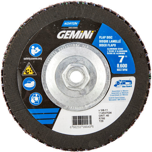 7 × 5/8 - 11″ Gemini Fiberglass Conical Flap Disc Type 29 P40 Grit R766 Zirconia Alumina - Exact Tooling