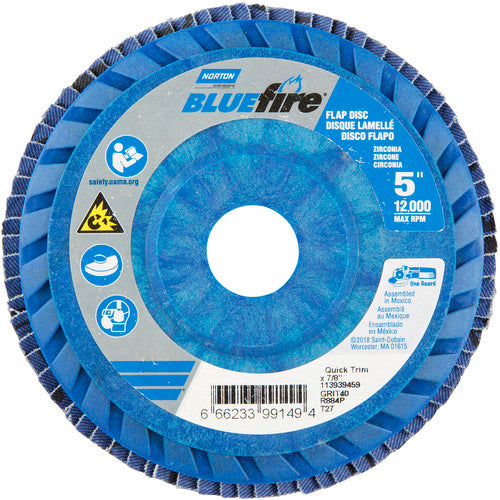 5 × 7/8″ BlueFire Plastic Flat Flap Disc Type 27 P40 Grit R884P Zirconia Alumina - Exact Tooling