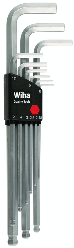 9 Piece - 1.5 - 10mm - Hard Chrome Finish Long Arm with Holder - Ball End Hex L-Key Metric Set - Exact Tooling