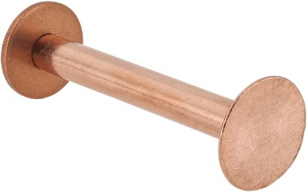 Made in USA - #8 Wire Body Diam, Flat Copper Belt Rivet with Washer - 1-1/2" Length Under Head, 1/2" Head Diam - Exact Tooling