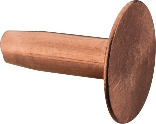 Made in USA - #10 Wire Body Diam, Flat Copper Belt Rivet with Washer - 1/2" Length Under Head, 7/16" Head Diam - Exact Tooling
