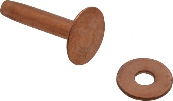 Made in USA - #10 Wire Body Diam, Flat Copper Belt Rivet with Washer - 3/4" Length Under Head, 7/16" Head Diam - Exact Tooling