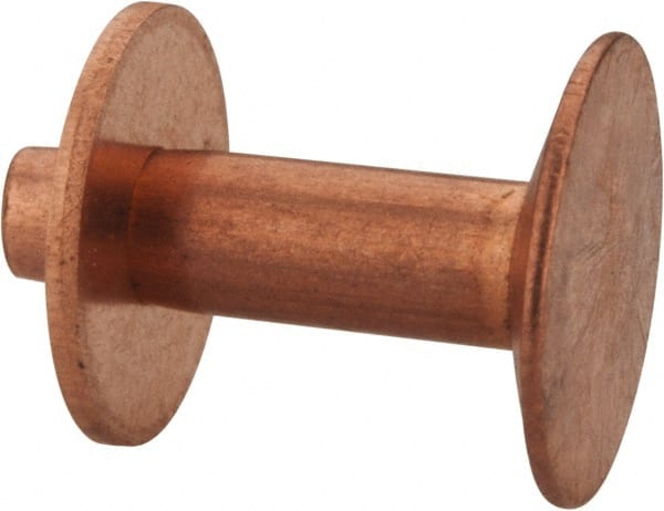 Made in USA - #12 Wire Body Diam, Flat Copper Belt Rivet with Washer - 1/2" Length Under Head, 3/8" Head Diam - Exact Tooling